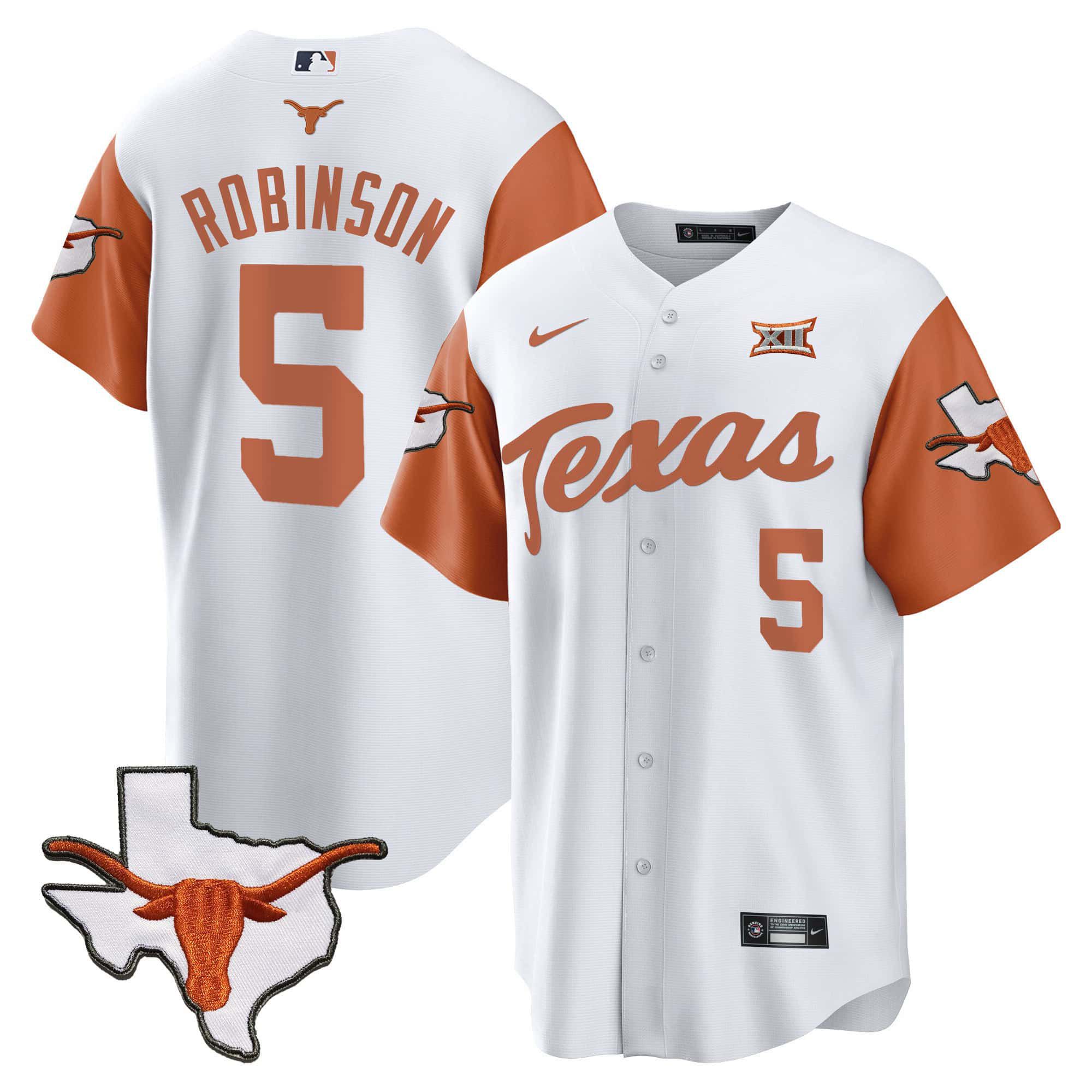 Men Texas Longhorns 5 Robinson White 2024 Baseball NCAA Jersey style 1
